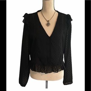 Zara Black Long Sheer Sleeve topRuffled Sz M